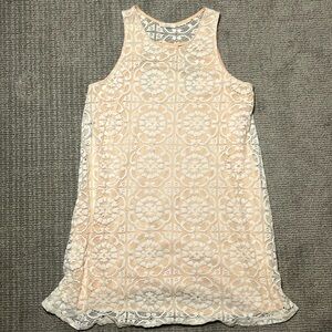 Soprano Sleeveless Tank Top Floral Lace Overlay Flowy Lined Mini Dress